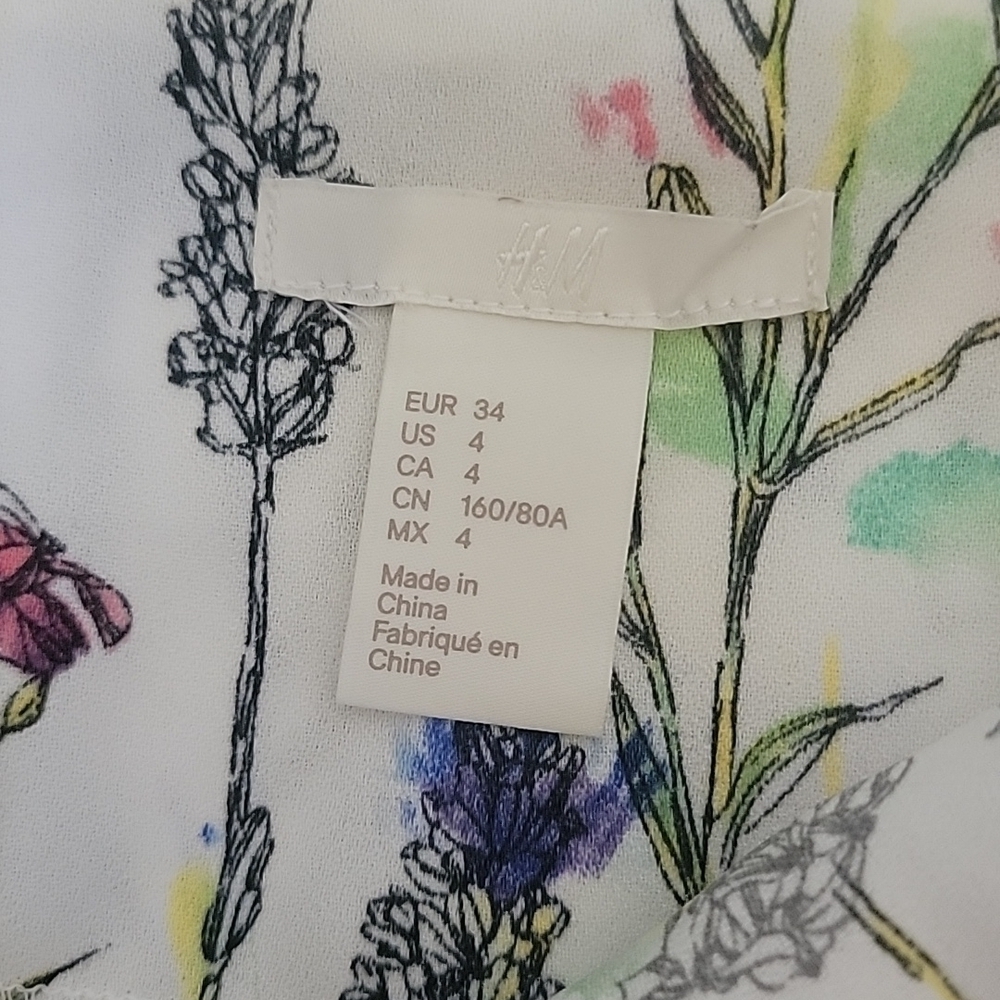 H&M SUMMER DRESS Size 4 Natural white/Floral Crêpe Knee-length - Picture 6 of 16